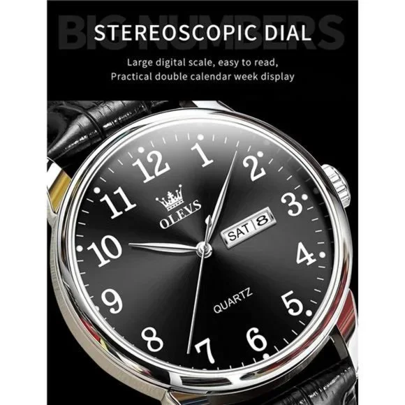 Leather Watches for Men Quartz Number Watch with Date Waterproof Watch